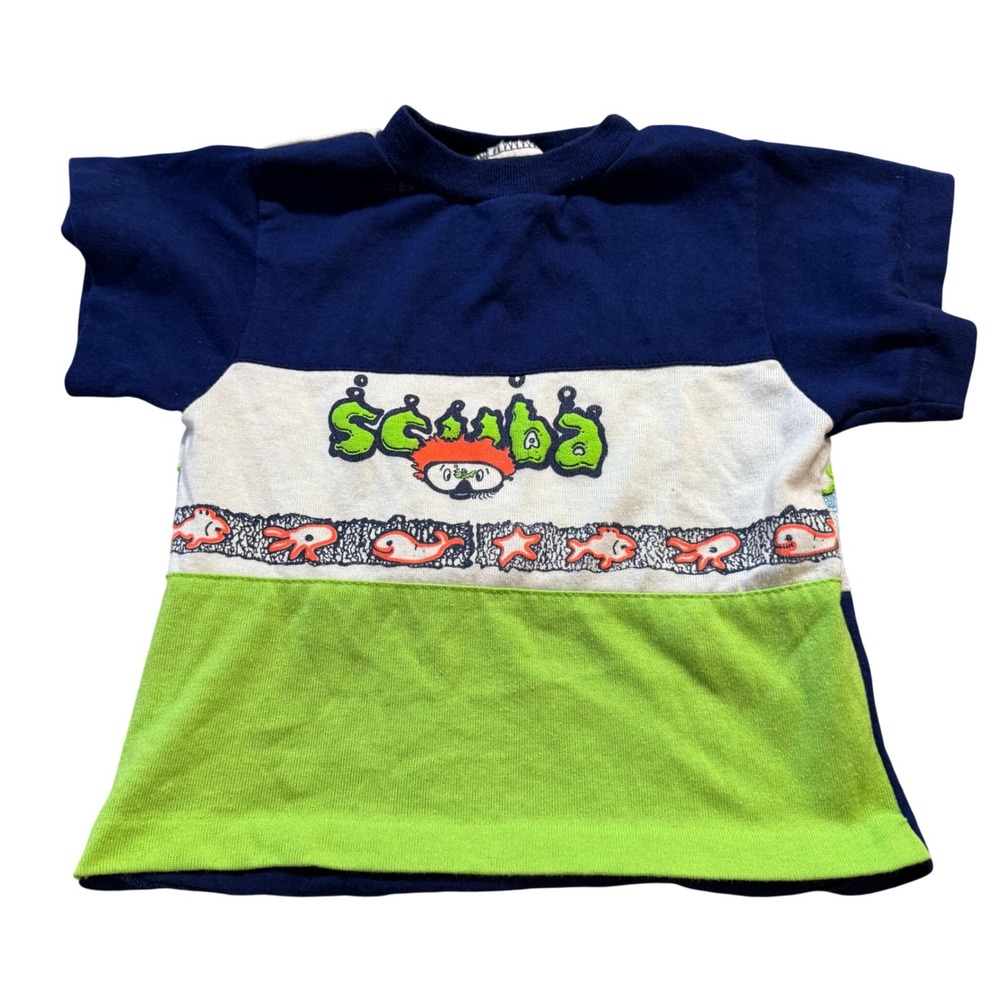 RARE 90s Vintage Health-tex Scuba Colorblock T-Shirt 3T Puff Double Sided Print